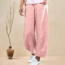 Outlet Women's Cotton Linen Pants Pants Trousers Baggy Pants Basic Casual Lounge Mid Waist Side Pockets Baggy Office Valentine's Day Daily Pink Red Dark Navy Green Women Pants