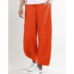 Outlet Women's Cotton Linen Pants Pants Trousers Baggy Pants Basic Casual Lounge Mid Waist Side Pockets Baggy Office Valentine's Day Daily Pink Red Dark Navy Green Women Pants
