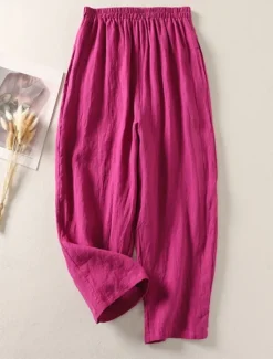 Online Women's Cotton Linen Pants Chinos Ethnic Style Basic Casual Full Length High Waist Plain Pocket Drawstring Comfort Outdoor Stretchy Vacation Street Daily Black White Fuchsia Orange Summer Spring Women Pants