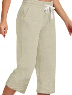 Best Women's Cotton Linen Pants Capri Pants Solid Color Chinos Basic Casual Calf-Length High Waist Plain Pocket Drawstring Comfort Outdoor Micro-elastic Vacation Street Daily Black White Red Apricot Women Pants