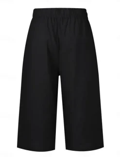 Best Women's Cotton Linen Pants Capri Pants Solid Color Chinos Basic Casual Calf-Length High Waist Plain Pocket Drawstring Comfort Outdoor Micro-elastic Vacation Street Daily Black White Red Apricot Women Pants