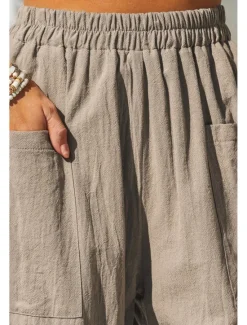 Women's Cotton Linen Pants Basic Full Length High Waist Plain Pocket Comfort Outdoor Micro-elastic Vacation Street Causal Black Pink Wine Navy Blue Summer Spring Fall Loose Fit Women Pants