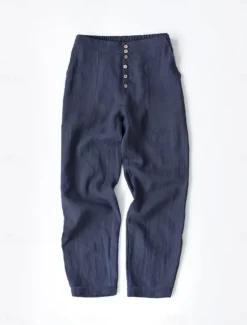 New Women's Cotton Linen Pants Chinos Fashion Streetwear Calf-Length High Waist Plain Pocket Elastic Waistband Comfy Soft Comfortable Micro-elastic Outdoor Street Navy-blue White Summer Spring Regular Fit Women Pants