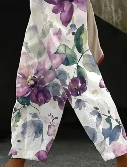 Clearance Women's Cotton Linen Pants Baggy Pants Linen Like Beach Shorts Vacation Vintage Fashion Full Length High Waist Floral Graphic Printing Thermal Warm Breathable Soft Micro-elastic Causal Women Pants