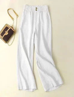 Sale Women's Cotton Linen Pants Pants Trousers Fashion Long Plain Side Pockets Breathability Comfortable Inelastic Casual Daily Black White Beige Spring & Summer Regular Fit Women Pants