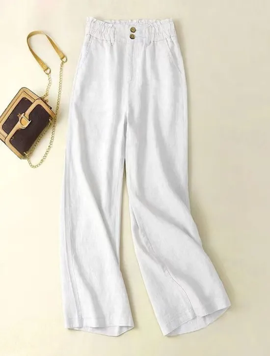 Sale Women's Cotton Linen Pants Pants Trousers Fashion Long Plain Side Pockets Breathability Comfortable Inelastic Casual Daily Black White Beige Spring & Summer Regular Fit Women Pants
