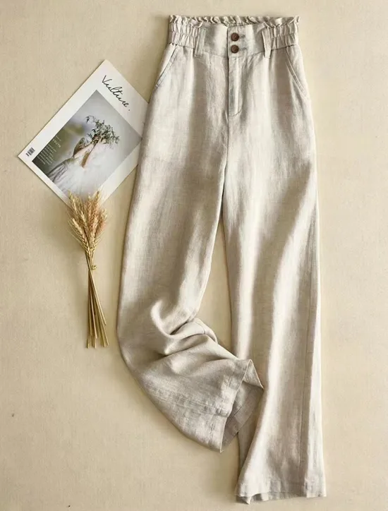 Sale Women's Cotton Linen Pants Pants Trousers Fashion Long Plain Side Pockets Breathability Comfortable Inelastic Casual Daily Black White Beige Spring & Summer Regular Fit Women Pants