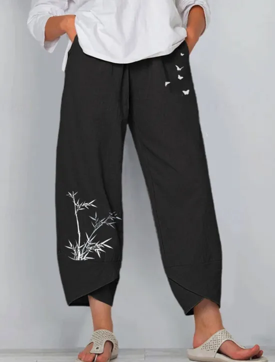 Sale Women's Cotton Linen Pants Pants Trousers Lightweight Casual Ankle-Length Low Rise Graphic Prints Pocket Breathability Comfortable Inelastic Casual Daily Weekend Navy Black ash-colored Summer Spring Women Pants