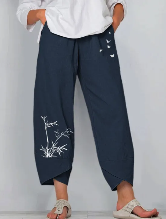 Sale Women's Cotton Linen Pants Pants Trousers Lightweight Casual Ankle-Length Low Rise Graphic Prints Pocket Breathability Comfortable Inelastic Casual Daily Weekend Navy Black ash-colored Summer Spring Women Pants