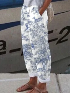 Women's Cotton Linen Pants Baggy Pants Linen Like Active Vintage Fashion Full Length High Waist Floral Graphic Animal Printing Thermal Warm Breathable Soft Micro-elastic Outdoor Daily Women Pants|Leggings