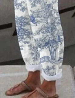 Women's Cotton Linen Pants Baggy Pants Linen Like Active Vintage Fashion Full Length High Waist Floral Graphic Animal Printing Thermal Warm Breathable Soft Micro-elastic Outdoor Daily Women Pants|Leggings