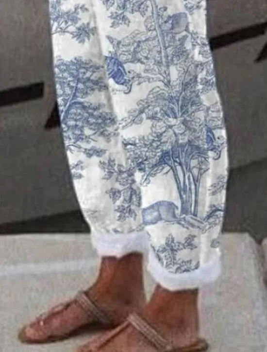 Women's Cotton Linen Pants Baggy Pants Linen Like Active Vintage Fashion Full Length High Waist Floral Graphic Animal Printing Thermal Warm Breathable Soft Micro-elastic Outdoor Daily Women Pants|Leggings
