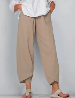 Discount Women's Cotton Linen Pants Pants Trousers Casual Daily Ankle-Length Plain Side Pockets Breathability Comfortable Inelastic Weekend Black Wine Green Khaki Spring & Summer Regular Fit Women Pants