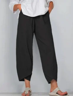 Discount Women's Cotton Linen Pants Pants Trousers Casual Daily Ankle-Length Plain Side Pockets Breathability Comfortable Inelastic Weekend Black Wine Green Khaki Spring & Summer Regular Fit Women Pants