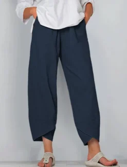 Discount Women's Cotton Linen Pants Pants Trousers Casual Daily Ankle-Length Plain Side Pockets Breathability Comfortable Inelastic Weekend Black Wine Green Khaki Spring & Summer Regular Fit Women Pants