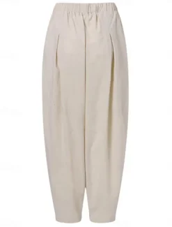 Clearance Women's Cotton Linen Pants Chinos Fashion Basic Full Length Medium Waist Plain Pocket Comfort Outdoor Micro-elastic Vacation Street Daily Black Navy Blue Orange Apricot Summer Spring Fall Regular Fit Women Pants