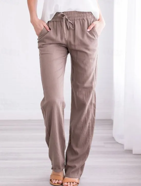 Outlet Women's Cotton Linen Pants Pants Trousers Casual Daily Long Plain Drawstring Side Pockets Breathability Comfortable Inelastic Weekend Black White Yellow Khaki Spring & Summer Regular Fit Women Pants