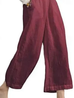 Discount Women's Cotton Linen Pants Slacks Active Casual Ankle-Length Natural Plain Pocket Elastic Waist Outdoor Comfortable Outdoor Vacation Casual Daily Wine Black Army Green Blue Summer Regular Fit Women Pants