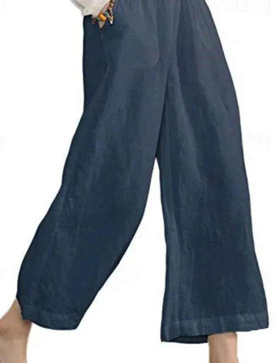 Discount Women's Cotton Linen Pants Slacks Active Casual Ankle-Length Natural Plain Pocket Elastic Waist Outdoor Comfortable Outdoor Vacation Casual Daily Wine Black Army Green Blue Summer Regular Fit Women Pants