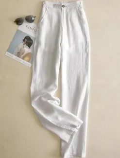 Discount Women's Cotton Linen Pants Pants Trousers Fashion Full Length Plain Side Pockets Breathability Comfortable Inelastic Casual Daily Black White Beige Gray Spring & Fall Women Pants