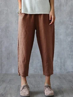 Best Women's Cotton Linen Pants Pants Trousers Baggy Pants Fashion Streetwear Full Length Mid Waist Plain Pocket Elastic Waist Baggy Breathability Soft Outdoor Micro-elastic Vacation Daily Daily Wear Women Pants