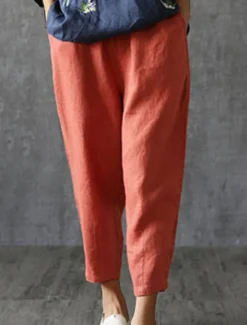 Best Women's Cotton Linen Pants Pants Trousers Baggy Pants Fashion Streetwear Full Length Mid Waist Plain Pocket Elastic Waist Baggy Breathability Soft Outdoor Micro-elastic Vacation Daily Daily Wear Women Pants