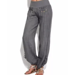 Best Women's Cotton Linen Pants Bloomers Baggy Pants Vacation Solid Lounge Mid Waist Baggy Multiple Pockets Side Button Vacation Daily Weekend Black White Red Wine Navy Blue Summer Spring Fall Regular Fit Women Pants