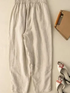 New Women's Cotton Linen Pants Baggy Pants Chinos Fashion Streetwear Ethnic Style Full Length High Waist Floral Embroidered Pocket Elastic Waistband Comfy Soft Comfortable Micro-elastic Outdoor Street Women Pants