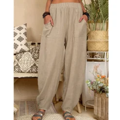 Outlet Women's Cotton Linen Pants Baggy Pants Harem Pants Comfort Solid Color Pocket Elastic Waist Causal Black White Army Green Dark Navy Summer Spring Fall Women Pants