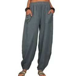 Outlet Women's Cotton Linen Pants Baggy Pants Harem Pants Comfort Solid Color Pocket Elastic Waist Causal Black White Army Green Dark Navy Summer Spring Fall Women Pants
