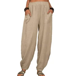 Outlet Women's Cotton Linen Pants Baggy Pants Harem Pants Comfort Solid Color Pocket Elastic Waist Causal Black White Army Green Dark Navy Summer Spring Fall Women Pants