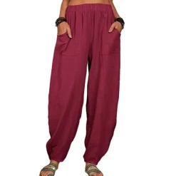 Outlet Women's Cotton Linen Pants Baggy Pants Harem Pants Comfort Solid Color Pocket Elastic Waist Causal Black White Army Green Dark Navy Summer Spring Fall Women Pants