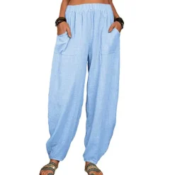 Outlet Women's Cotton Linen Pants Baggy Pants Harem Pants Comfort Solid Color Pocket Elastic Waist Causal Black White Army Green Dark Navy Summer Spring Fall Women Pants