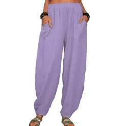 Outlet Women's Cotton Linen Pants Baggy Pants Harem Pants Comfort Solid Color Pocket Elastic Waist Causal Black White Army Green Dark Navy Summer Spring Fall Women Pants