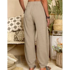 Outlet Women's Cotton Linen Pants Baggy Pants Harem Pants Comfort Solid Color Pocket Elastic Waist Causal Black White Army Green Dark Navy Summer Spring Fall Women Pants