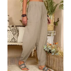 Outlet Women's Cotton Linen Pants Baggy Pants Harem Pants Comfort Solid Color Pocket Elastic Waist Causal Black White Army Green Dark Navy Summer Spring Fall Women Pants