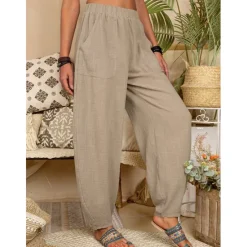 Outlet Women's Cotton Linen Pants Baggy Pants Harem Pants Comfort Solid Color Pocket Elastic Waist Causal Black White Army Green Dark Navy Summer Spring Fall Women Pants