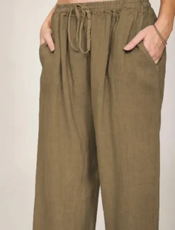 Outlet Women's Cotton Linen Pants Pants Trousers Casual Daily Long Plain Drawstring Side Pockets Breathability Comfortable Inelastic Weekend White Navy Blue Khaki Gray Summer Regular Fit Women Pants