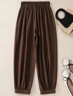 Outlet Women's Cotton Linen Pants Chinos Fashion Basic Ethnic Full Length Medium Waist Floral Embroidered Pocket Drawstring Comfort Outdoor Stretchy Vacation Street Causal Black White Coffee Summer Spring Women Pants