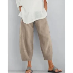 Hot Women's Cotton Linen Pants Pants Trousers Casual Daily Ankle-Length Plain Side Pockets Elastic Waistband Breathability Comfortable Inelastic Weekend Black Dark navy Khaki Gray Spring & Summer Regular Women Pants