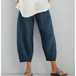 Hot Women's Cotton Linen Pants Pants Trousers Casual Daily Ankle-Length Plain Side Pockets Elastic Waistband Breathability Comfortable Inelastic Weekend Black Dark navy Khaki Gray Spring & Summer Regular Women Pants