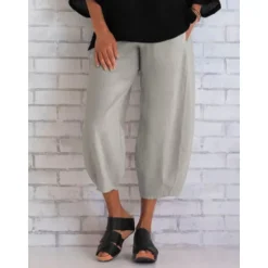 Hot Women's Cotton Linen Pants Pants Trousers Casual Daily Ankle-Length Plain Side Pockets Elastic Waistband Breathability Comfortable Inelastic Weekend Black Dark navy Khaki Gray Spring & Summer Regular Women Pants