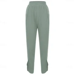 Best Women's Cotton Linen Pants with Side Pockets Wide-Leg Loose Casual Summer Fall White Light Blue S 2XL Women Pants