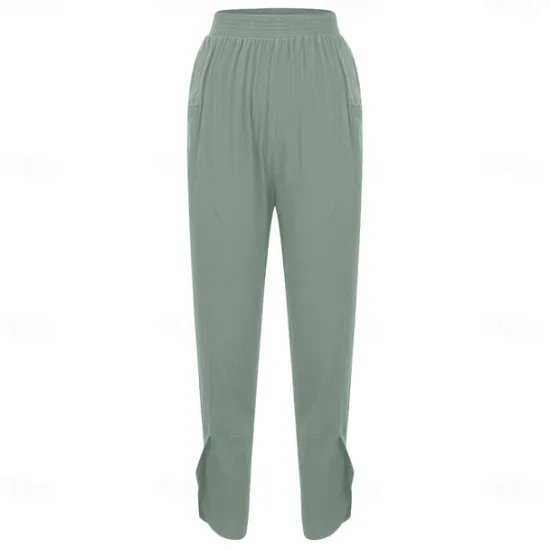 Best Women's Cotton Linen Pants with Side Pockets Wide-Leg Loose Casual Summer Fall White Light Blue S 2XL Women Pants