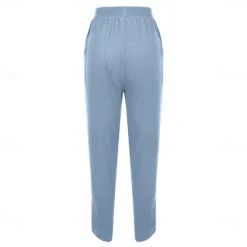 Best Women's Cotton Linen Pants with Side Pockets Wide-Leg Loose Casual Summer Fall White Light Blue S 2XL Women Pants