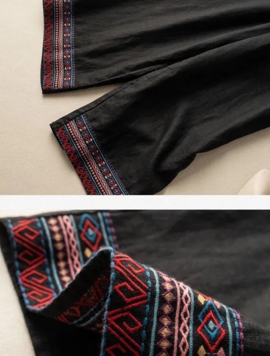 Hot Women's Cotton Linen Pants Chinos Pants Trousers Fashion Ethnic Style Basic Full Length High Waist Floral Embroidered Pocket Drawstring Comfort Outdoor Micro-elastic Vacation Street Daily Apricot Women Pants|Pants
