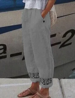 Discount Women's Cotton Linen Pants Pants Trousers Casual Daily Full Length Plain Drawstring Side Pockets Cut Out Breathability Comfortable Inelastic Going out Weekend White Blue Light Grey Gray Summer Spring Women Pants