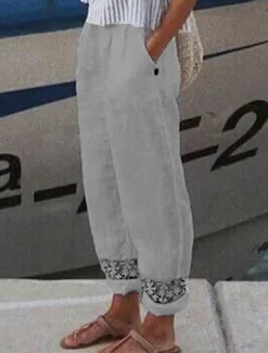 Discount Women's Cotton Linen Pants Pants Trousers Casual Daily Full Length Plain Drawstring Side Pockets Cut Out Breathability Comfortable Inelastic Going out Weekend White Blue Light Grey Gray Summer Spring Women Pants