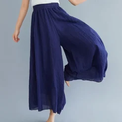 Sale Women's Cotton Linen Pants Pants Trousers Casual Daily Long Plain Elastic Waistband Breathability Comfortable Inelastic Yoga Weekend White Wine Dark navy Dark Gray Summer Loose Fit Women Pants