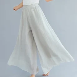 Sale Women's Cotton Linen Pants Pants Trousers Casual Daily Long Plain Elastic Waistband Breathability Comfortable Inelastic Yoga Weekend White Wine Dark navy Dark Gray Summer Loose Fit Women Pants